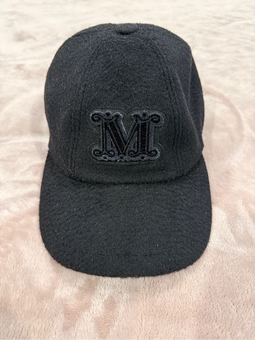 MaxMara Black Wool Cap with Embroidered Monogram M